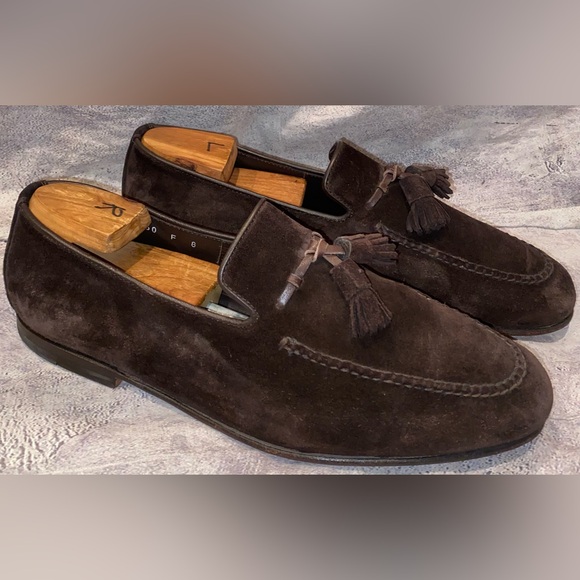 Santoni Goodyear Brown Suede Tassel Loafers Slip On Casual Dress Work Office 9 - Picture 1 of 10